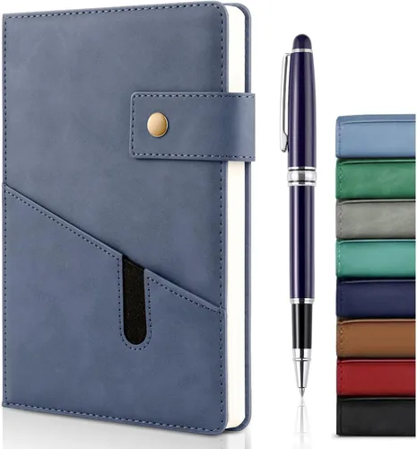 Miniatura 12 de Cuaderno de cuero A5 con bolígrafo, 200 páginas de tapa dura con bolsillo, diario de papel forrado grueso de 3.53 oz/m² para hombres y mujeres, gran
