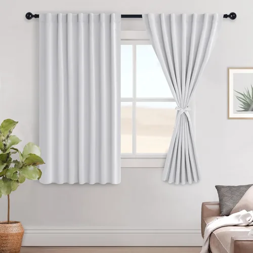 Miniatura 15 de Hiasan Cortinas opacas negras para dormitorio, cortinas opacas cortas de 45 pulgadas de largo, con aislamiento térmico, bolsillo para barra