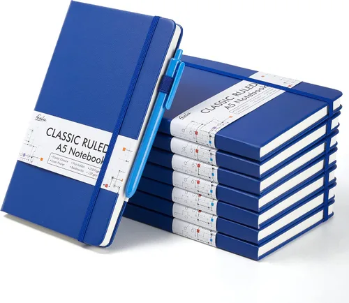 Miniatura 10 de feela Paquete de 8 cuadernos a granel para la escuela, cuadernos de negocios de tapa dura, diarios clásicos rayados con soporte para bolígrafo