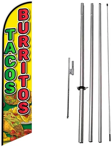 Miniatura 9 de Tacos Mexican Restaurant Publicidad Banner de plumas Swooper Bandera con Kit de asta de Bandera y Estaca de Tierra Tacos-Multicolor-Verde/Rojo