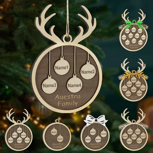 Miniatura 54 de Adornos de Navidad personalizados, familia de 1 nombre, adornos de Navidad de madera personalizados, decoración personalizada, decoración de árbol
