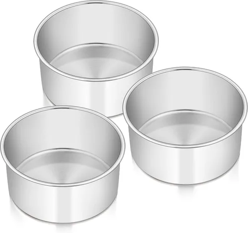 Miniatura 9 de E-far Juego de 3 moldes redondos de acero inoxidable para tartas de 6 pulgadas, no tóxicos, saludables, acabado espejo y aptos para lavavajillas