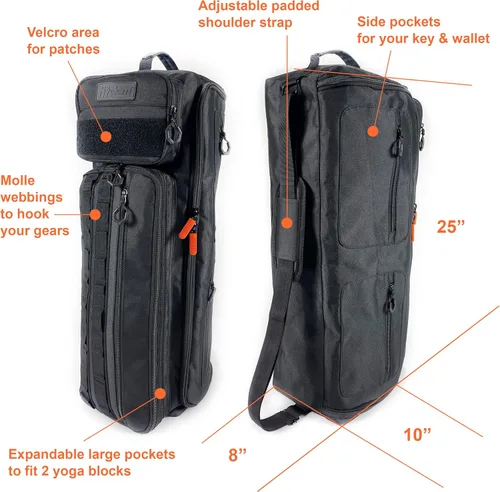 Miniatura 5 de Fitdom Bolsa de yoga inspirada en la táctica para hombres adultos. Bolsas de yoga resistentes y transportadores que se adaptan a todas tus cosas.