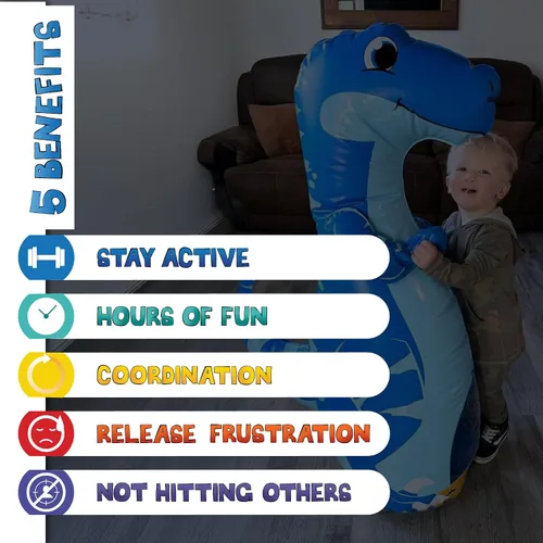Miniatura 9 de INFLATABLE DUDES Dinosaurio - Saco de boxeo para niños Ya lleno de arena Bolsa Bop Juguete de boxeo inflable Saco de boxeo para niños Blue