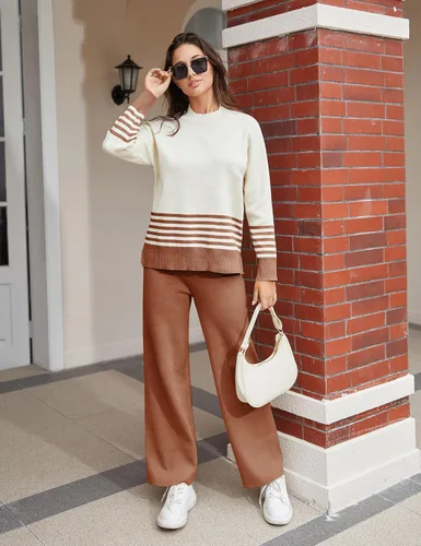 Miniatura 3 de Himosyber Conjunto de suéter para mujer, 2 piezas, de manga larga, suéter de punto, pantalones deportivos