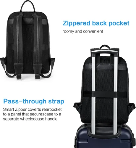 Miniatura 6 de BOSTANTEN Mochila de cuero para hombre 15.6 pulgadas Mochila para portátil de viaje Bolsa universitaria Negro 1-negro