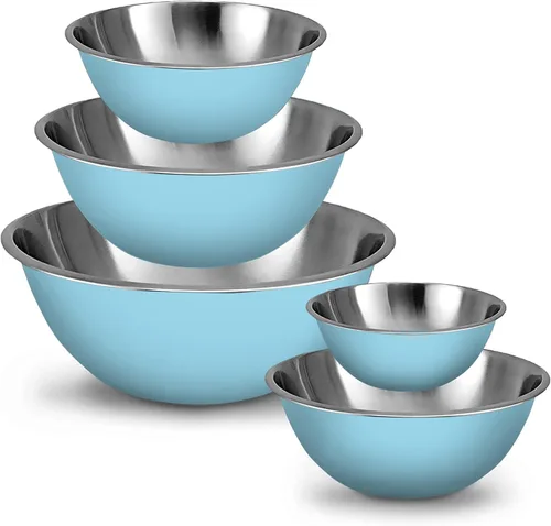 Miniatura 11 de WHYSKO - Juego de tazones de acero inoxidable para preparación de comida (set de 5 piezas) para el hogar, refrigerador y cocina, organizadores