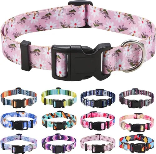 Miniatura 6 de Mihqy - Collar de perro, patrones geométricos florales, tribales, bohemios, collar de estilo étnico, suave y ajustable, para perros pequeños, Pink