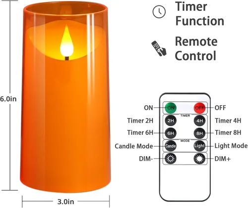 Miniatura 7 de NURADA - Velas sin llama con control remoto y temporizador - Velas LED de mecha 3D irrompible de acrílico que funcionan con pilas para mesas de cena