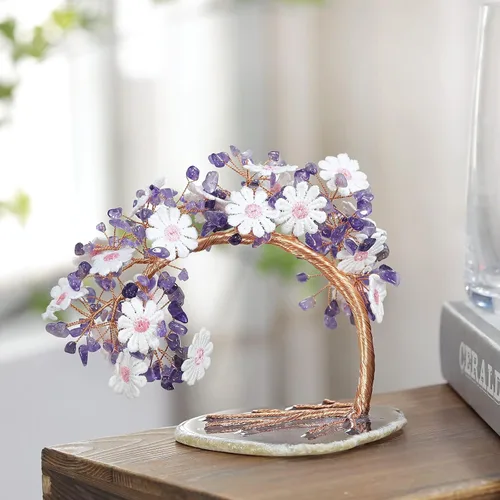 Miniatura 3 de rockcloud Árbol de dinero de cristal de amatista con base de ágata, árbol de la vida de piedras preciosas Feng Shui para decoración de escritorio