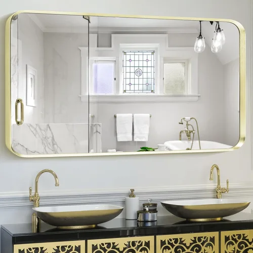 Miniatura 31 de Espejo de montaje en pared para baño, espejo rectangular de tocador rectangular con marco de metal negro cepillado (16 x 20 pulgadas, negro)