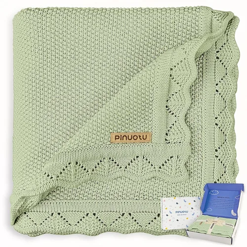 Miniatura 10 de Manta de punto para bebés para niños y niñas, 100% algodón, manta para cuna y cochecito para recién nacidos, bebés, niños pequeños, crema, 40 x 31