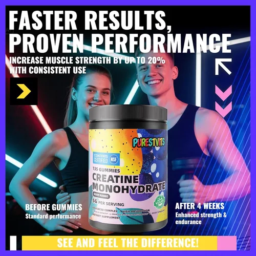 Miniatura 8 de Gomitas de Monohidrato de Creatina (5g) – Energía Pre-Entrenamiento y Apoyo al Crecimiento Muscular para Hombres y Mujeres Gomitas de Electrolitos