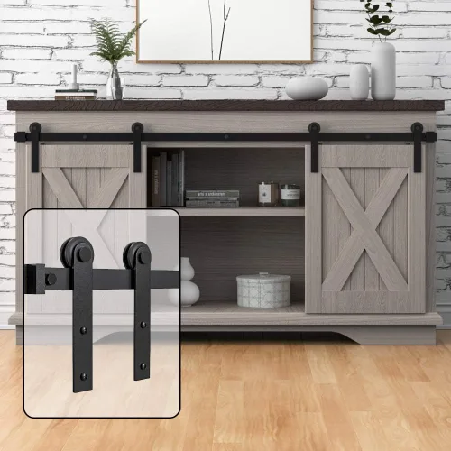 WINSOON - Kit de accesorios para puerta corredera estilo granero de 1,5 m, tamaño súper mini, para puertas dobles deslizantes, soportes pequeños de