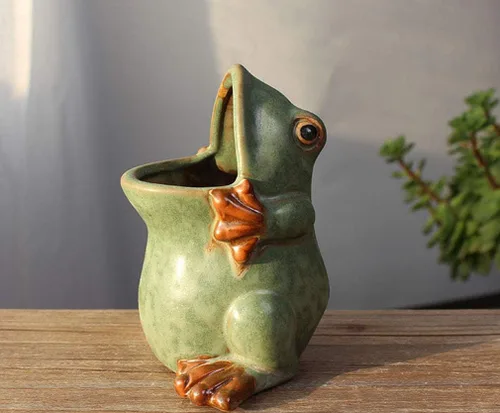 Miniatura 3 de Maceta de cerámica con forma de rana para plantas bonsái, maceta para flores, maceta para suculentas, maceta multiusos, decoración de jardín al aire