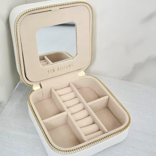 Miniatura 5 de Caja organizadora de joyas de viaje, joyero de viaje, pequeño joyero para mujer, estuche de viaje de joyería, caja organizadora de aretes con espejo