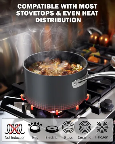 Miniatura 3 de Cooks Standard NC-00340 – Sartén con tapa de grado Premium, anodizado, sólido, antiadherente, 1 qt, Negro
