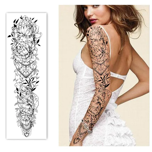 Miniatura 3 de Tatuaje Temporal de Brazo Completo 8 Hojas y Medio Brazo Hombro Tatuajes Falsos Impermeables 10 Hojas, Calcomanías de Tatuaje Extra Grandes Peonía