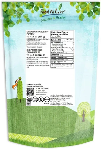 Miniatura 2 de Polvo de arándano orgánico, 8 onzas, sin OMG, sin sulfatos, crudos, frutos secos, vegano, a granel, ideal para jugos, batidos, yogures y bebidas