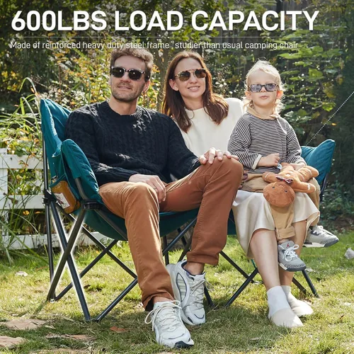 Miniatura 4 de EVER ADVANCED Silla de campamento doble para adultos, asiento de amor plegable acolchado para campamento con bolsillo lateral, sofá de campamento