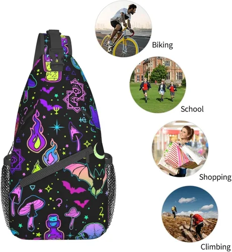 Miniatura 6 de KMIVQGE Mochila cruzada con diseño de calavera de azúcar para viajes, senderismo, pecho, bolsa de hombro para hombres y mujeres, ciclismo, caminar