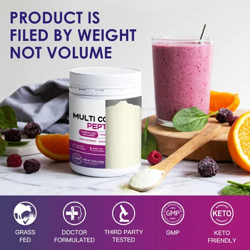 Miniatura 7 de NATURE TARGET Polvo de Péptidos de Colágeno Múltiple - Tipo I, II, III, V, X - Péptidos de Colágeno Hidrolizados con Vitamina C y Ácido Hialurónico