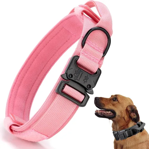 Miniatura 16 de Collar táctico para perro, collar ajustable de nailon para entrenamiento militar con mango de control y hebilla metálica de liberación rápida pesada