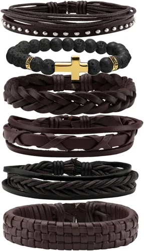 Miniatura 9 de MILAKOO Pulsera de cuero trenzado para hombres y mujeres, ajustable, color negro y marrón