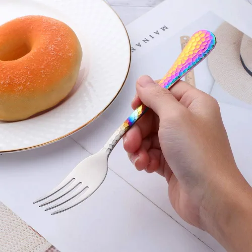 Miniatura 4 de Juego de cubiertos martillados, 20 piezas, cubiertos de cocina de acero inoxidable de alta calidad, esmalte de espejo, aptos para lavavajillas