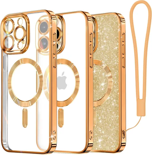 Miniatura 17 de Meifigno Candy Mag Series - Funda diseñada para iPhone 15 Pro, compatible con MagSafe, tarjeta con purpurina y correa de muñeca, protección completa