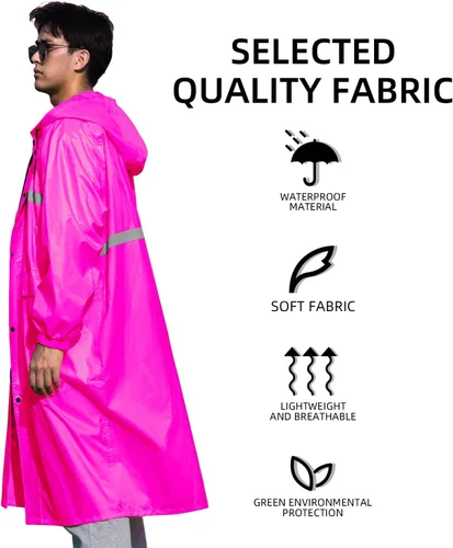 Miniatura 5 de Coralrain Impermeable largo con capucha de seguridad, impermeable, chaqueta de lluvia de emergencia, poncho para hombres, mujeres y adultos