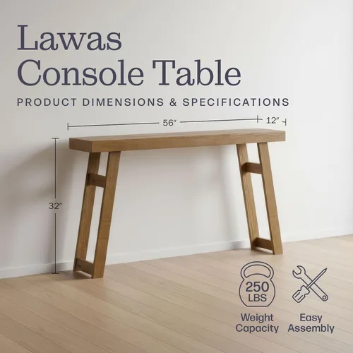 Miniatura 2 de Alaterre Furniture Lawas - Mesa consola de madera maciza – Mesa de entrada moderna de 56 pulgadas – Muebles de sala de estar de fácil montaje