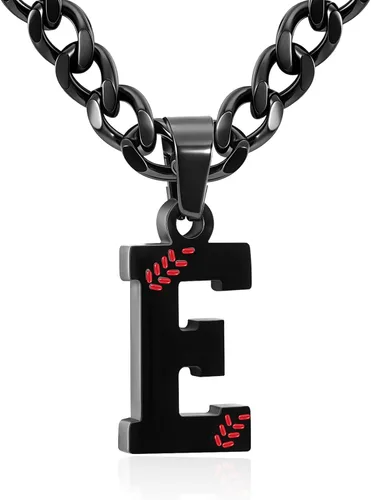Miniatura 57 de Avotto Collar de béisbol con letra inicial de la A a la Z para niños y hombres, cadena cubana de acero inoxidable resistente que no se decolora