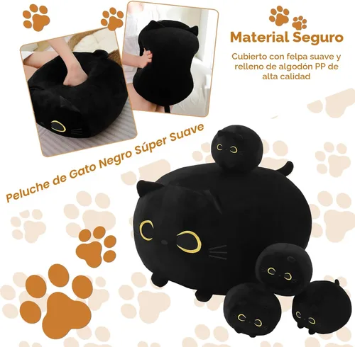 Miniatura 4 de TOYSYM Gato Negro de Peluche Mamá Gato de Peluche Juguetes con 4 Bebés Blanditos en su Vientre Almohadas Suave Lindas para Abrazar para Niños y Niñas