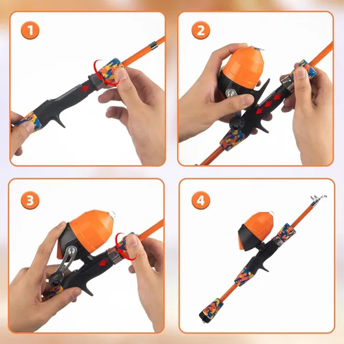 Miniatura 5 de Juego de caña de pescar para niños, caña de pescar telescópica portátil y carrete combo completo para niños, niñas, principiantes, jóvenes