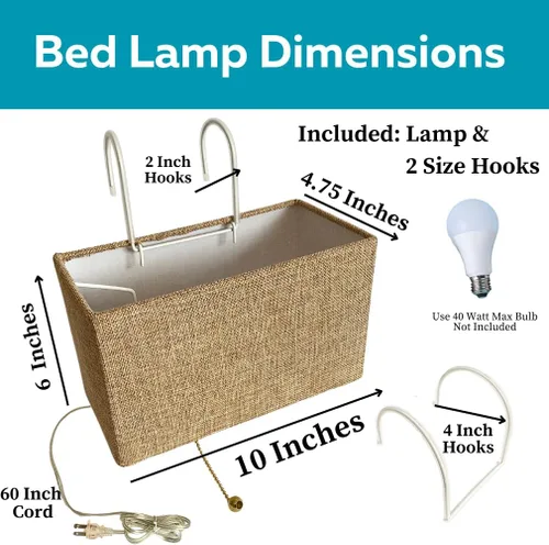 Miniatura 4 de Evelots Lámpara de lectura para cabecero de cama, lámpara de lectura suave para dormitorio con pantalla rectangular bronceada, 2 ganchos