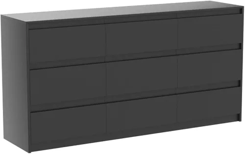 Miniatura 5 de Cómoda de 9 cajones para dormitorio con cajones profundos, cómodas grandes de piso de madera y cajoneras sin manijas, cómodas largas negras modernas