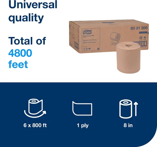 Miniatura 2 de Tork Rollo de toallas de mano Natural H80, Universal, 100% Fibra Reciclada, 6 Rollos x 800 pies, 8031300
