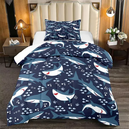 Miniatura 20 de Juego de ropa de cama de tamaño individual, edredón de gatos de dibujos animados para niñas, niños y adolescentes, juego de edredón azul