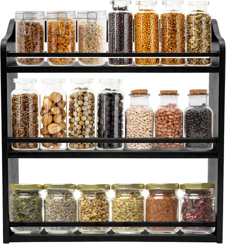 Miniatura 11 de Estante de Bambú de 3 Niveles para Especias, Estante Organizador de Frascos de Condimentos para Montaje en Pared o Encimera de Cocina