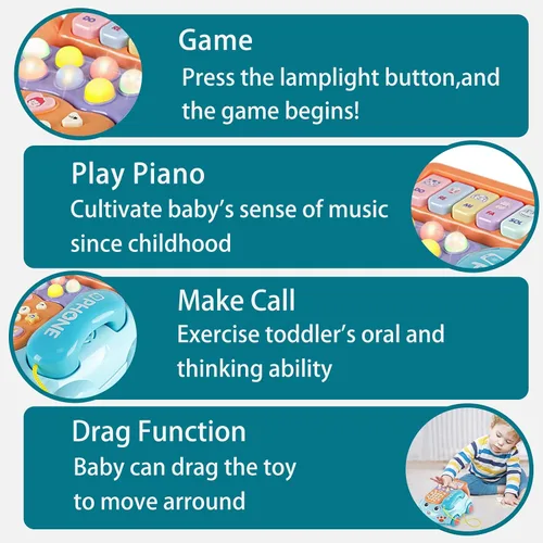 Miniatura 5 de Teléfono de juguete para bebés de dibujos animados Baby Piano Music Light Toy Juguete de regalo para niño y niña, regalo de educación temprana, azul