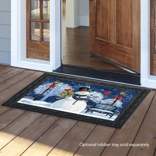 Alfombra de puerta de Navidad con muñeco de nieve y temática festiva de Briarwood Lane Muñeco de nieve anim