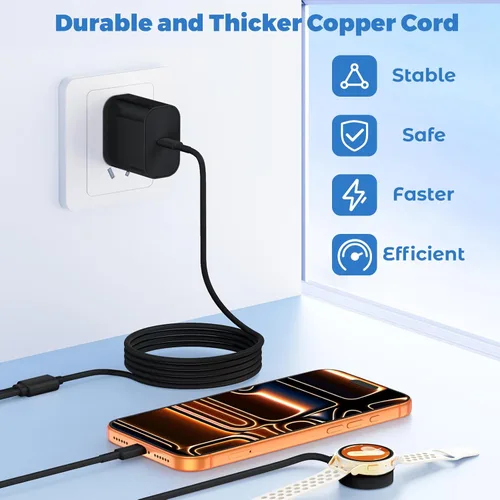 Miniatura 3 de Cndons Cargador de reloj inteligente 2 en 1 de 6 pies para Samsung Galaxy Watch Ultra/8/7/6/5/4/3/Active 2/1 (Pro, clásico) y cargador USBC súper