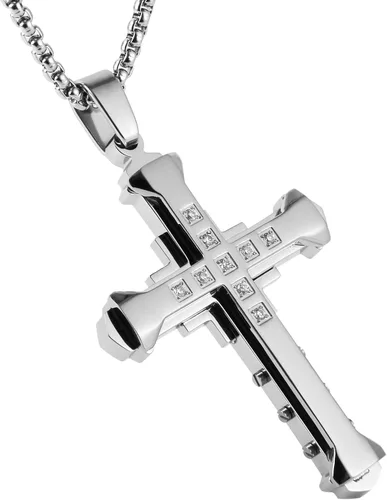 Miniatura 2 de HZMAN Religion - Collar con colgante de cruz de circonita cúbica de acero inoxidable bizantino grande para hombre, cadena de 22 + 2 pulgadas