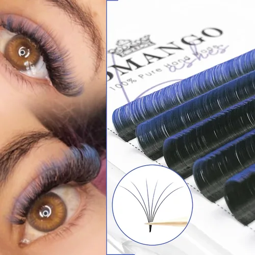 Miniatura 7 de CoMango Extensiones de pestañas de colores azul degradado de 0.315-0.551 in, bandeja mixta, pestañas C rizadas con volumen, extensiones de pestañas