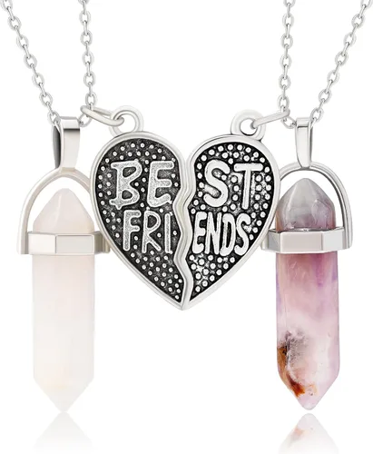 BONJOULRY Collares de amistad de cristal a juego para parejas para mejores amigos con dije magnético de corazón, para mujeres y hombres, delicada