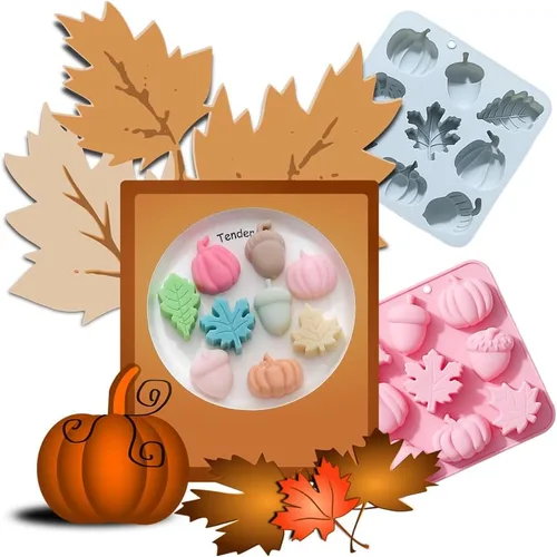 Miniatura 4 de Paquete de 2 moldes de chocolate de cosecha de otoño, Acción de Gracias, calabaza, bellota, hojas de arce, moldes de silicona, moldes de resina
