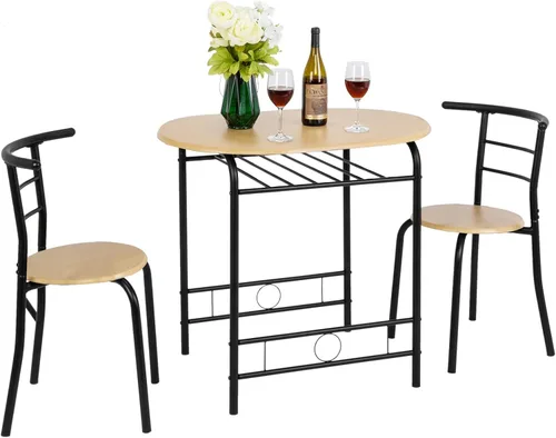 Miniatura 12 de VINGLI Juego de comedor de 3 piezas, juego de mesa de cocina pequeña para 2, juego de mesa de desayuno, mesa de madera de cocina con 2 sillas