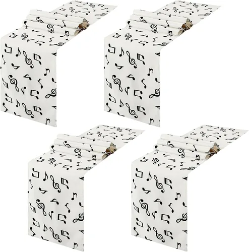 Peryiter 4 piezas de camino de mesa musical de lino, notas musicales, camino de mesa de piano para decoración de fiesta de música, para jazz, boda,