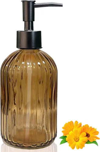 Miniatura 20 de 14Oz Black Pump Glass Soap Dispenser, Brown Stripe Countertop Refillable Liquid Bottle Hand Dish Lotion Dispenser with Plastic Pump, for Kitchen